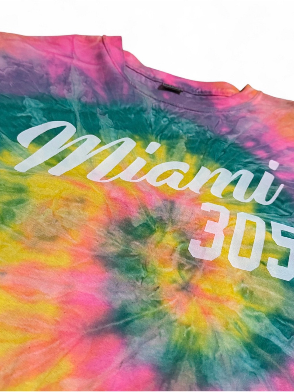 Gildan Tie-Dye 'Miami 305' Short Sleeve Tee — Pink, Yellow, Green, Purple